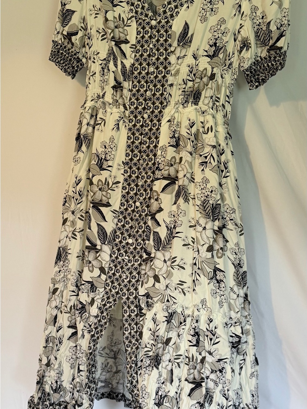Women Floral Black & White Tiered Dress